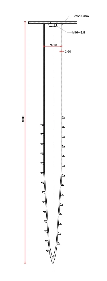 FIRST BASE PRO-Serie Vaste Lengte M16 Fundament Ronde Flens 2.6 x 76 x 1000 mm - Afbeelding 3